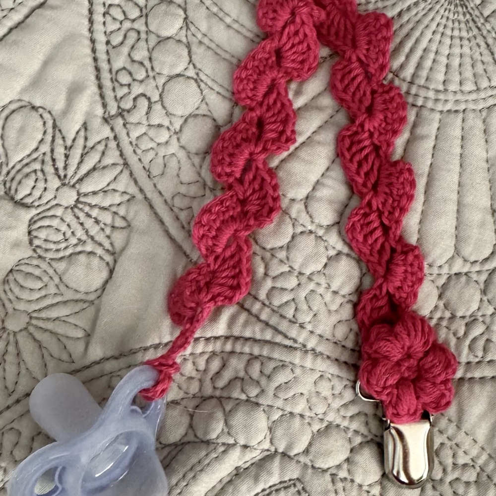Pink Crochet Pacifier Clip